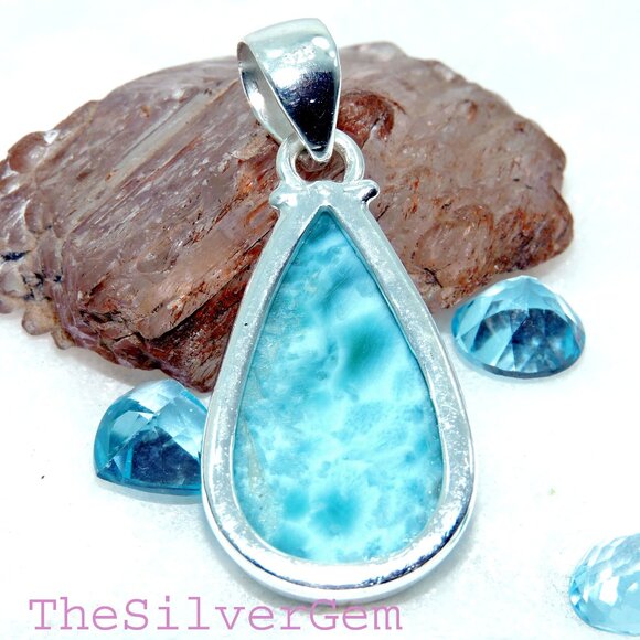 Larimar Gemstone Pendant, 925 Sterling Silver, Handmade Design Pendant, For Gift - Picture 7 of 8